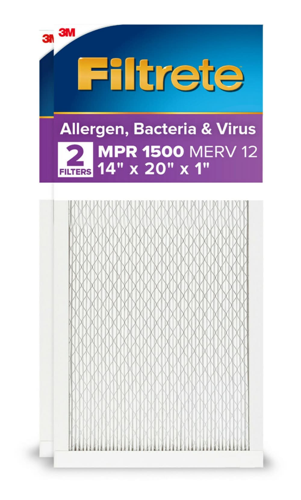 Filtrete 14 x 20 x 1 MERV 12 1500 MPR Allergen, Bacteria and Virus Electrostatic pleated Air Filter 2 -Pack