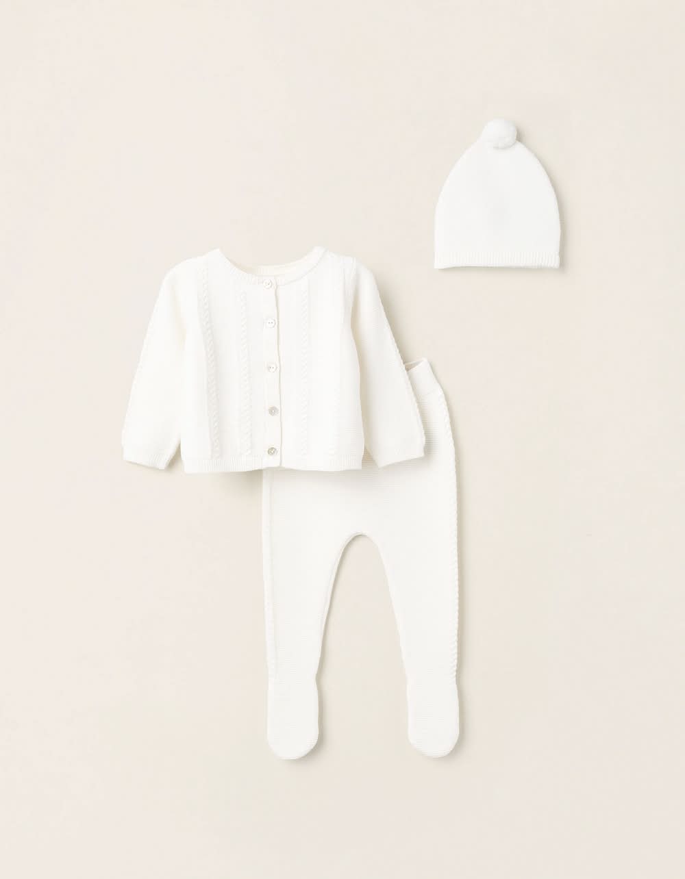 Conjunto De Malha 3 Peças Para Recém-Nascido, Branco (Branco - 1/3M)