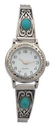 Ladies Antique Finish Half Bangle Watch With Turquoise Stone On Bracelet