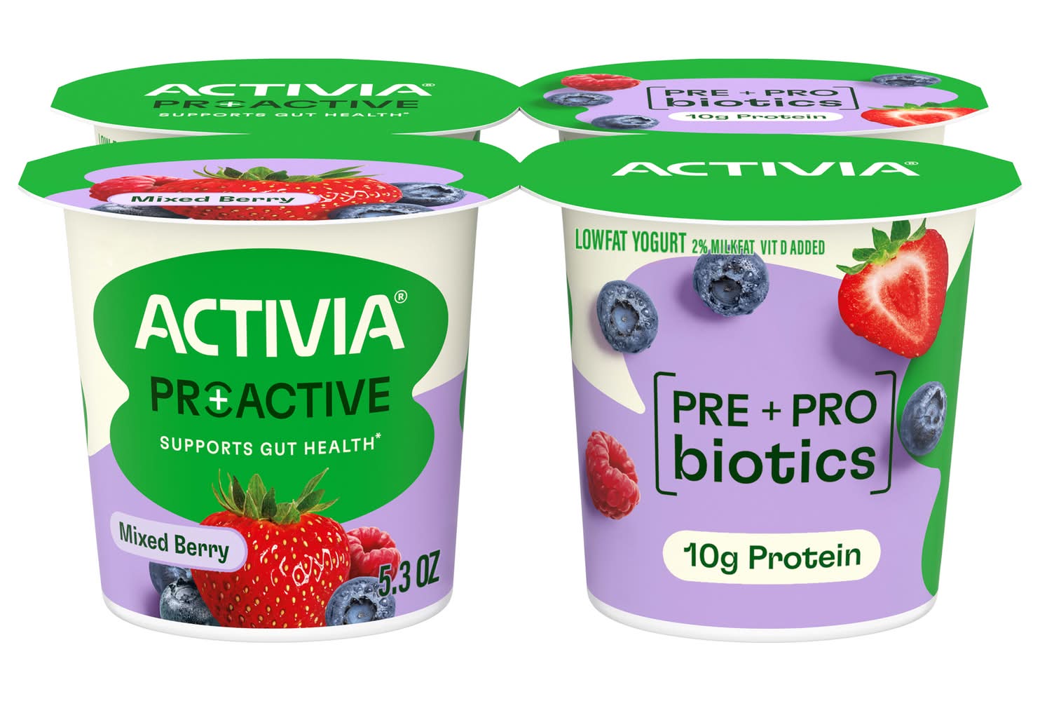 Activia Proactive Low Fat Yogurt, Mixed Berry (4 x 1.32 oz)