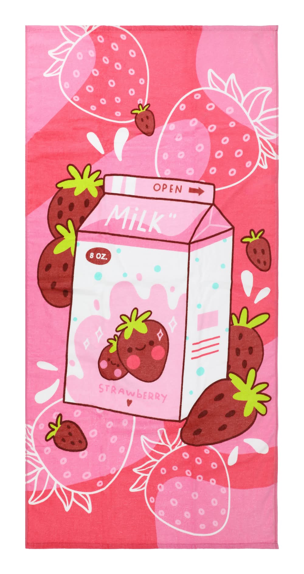 Strawberry Milk Printed Beach Towels, 58x28 in, Assorted