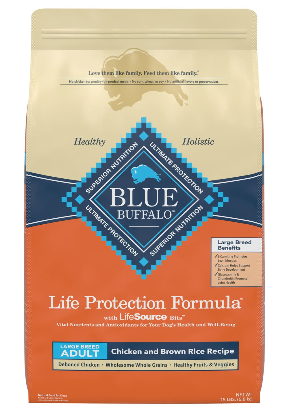Blue Buffalo Large Breed Chicken & Brown Rice Adult Dry Dog Food (15 lbs)