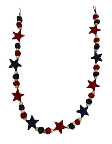 Celebrate It Wool Star Pom Pom & Wooden Bead Garland, 6 ft