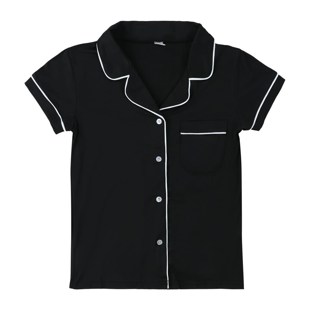 Short-Sleeve Button-Up Pajama Top Extra Large Black