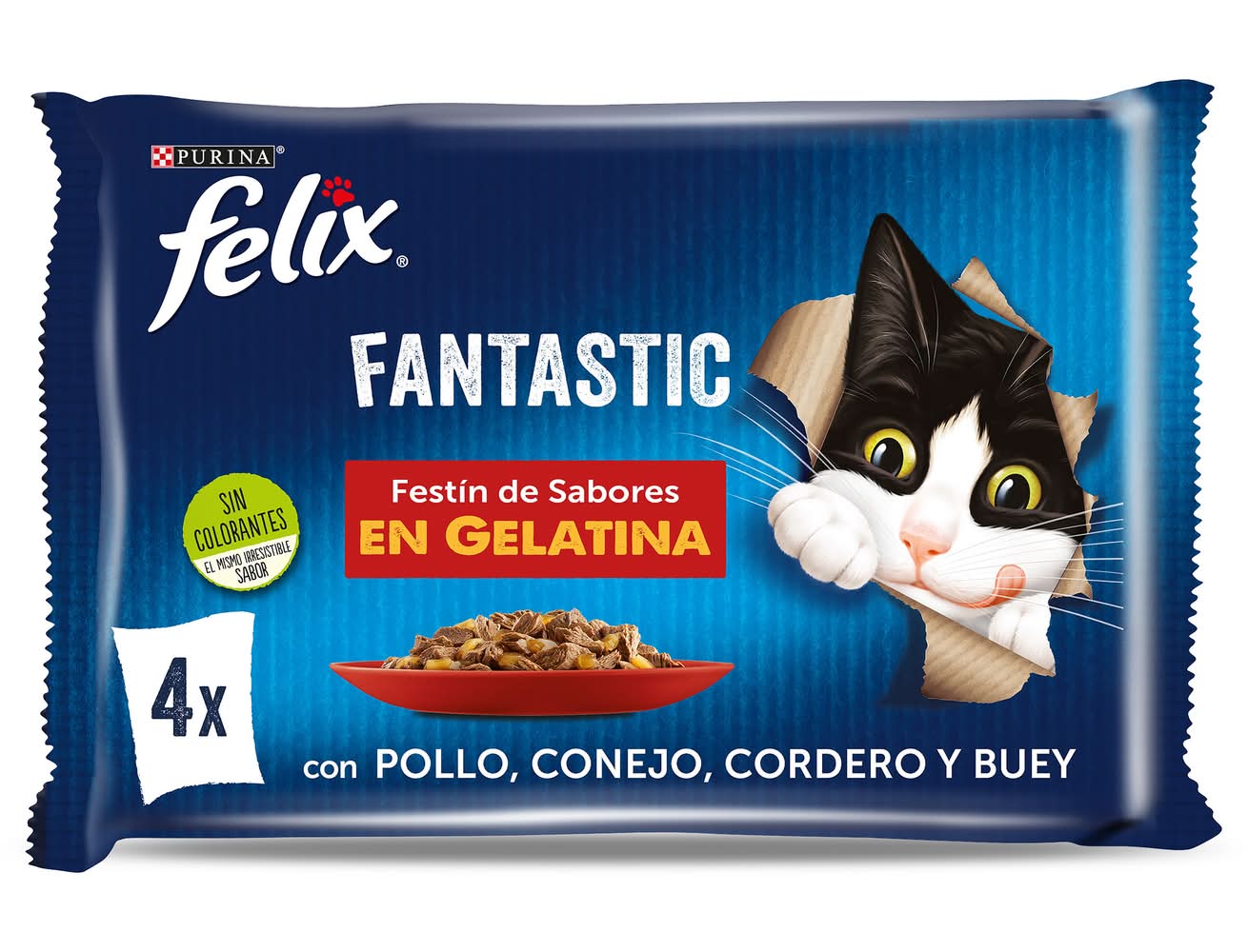 Alimento Para Gatos Fantastic Sabor Carne Felix Bolsa 4 X 85 G