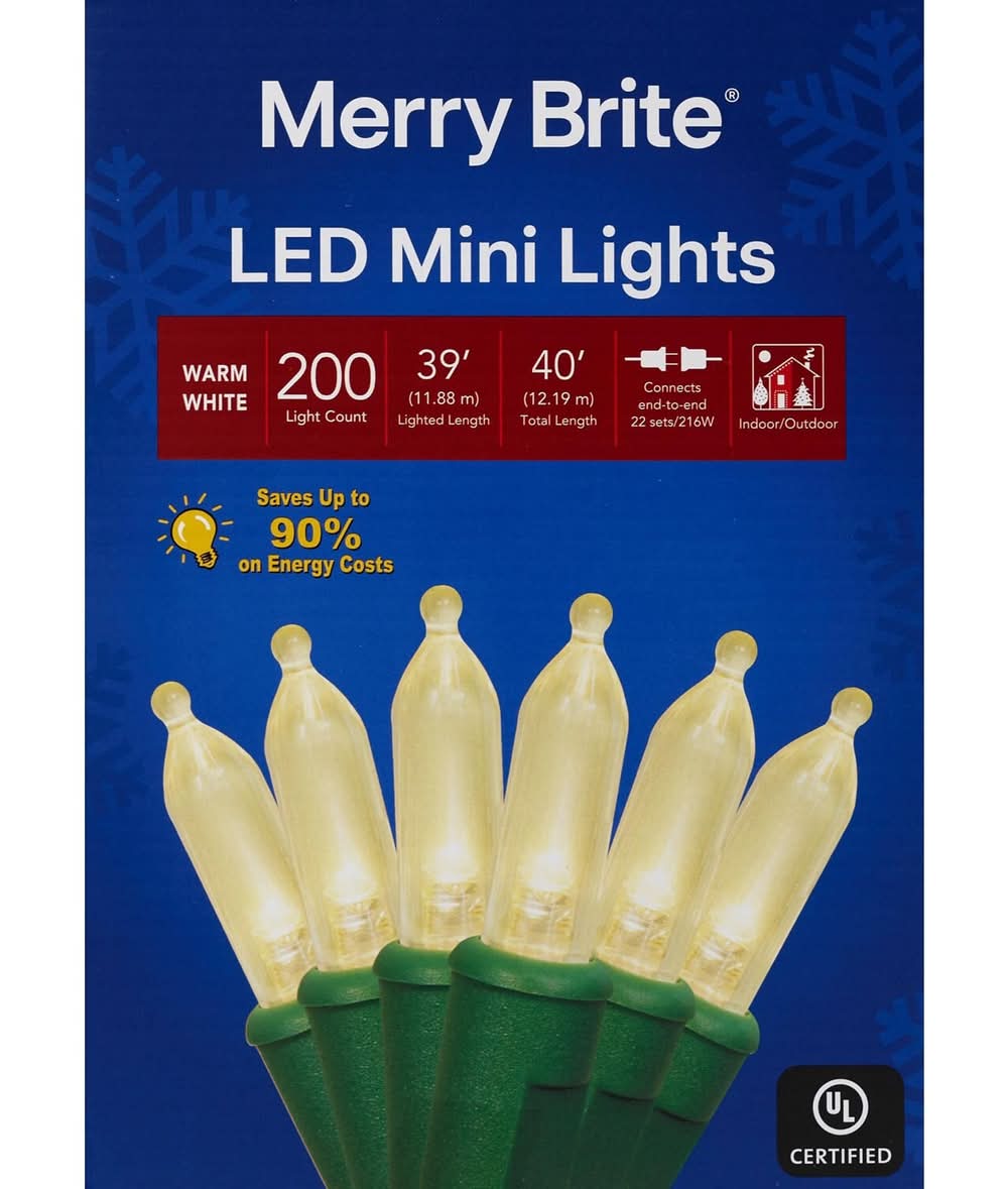 Merry Brite Led Mini Lights, 40 ft, Warm White (200 ct)