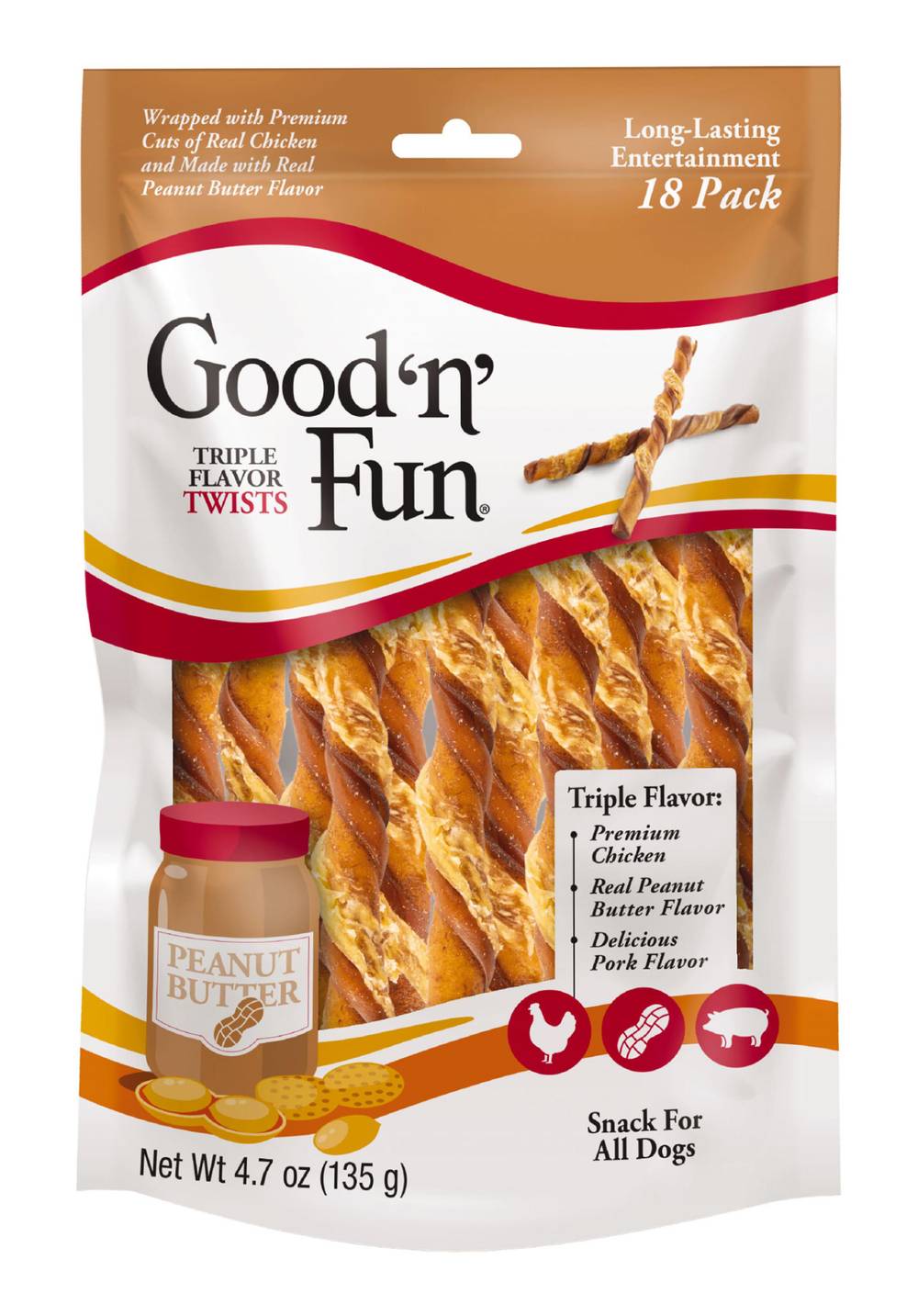 Good 'n' Fun Chews With Rawhide For Dogs, Assorted (4.7 oz, 18 ct)