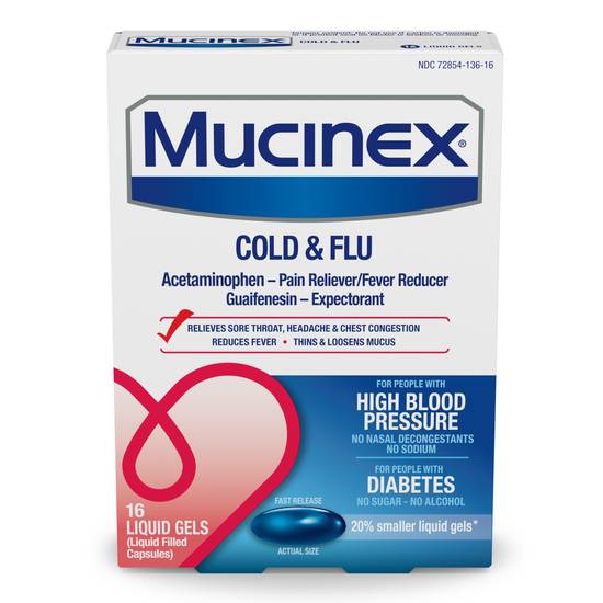Mucinex Cold & Flu High Blood Pressue Liquid Gels, 16 CT