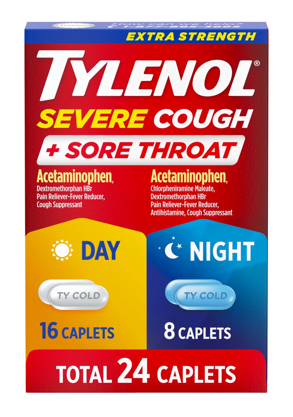 Tylenol Extra Strength Severe Cough + Sore Throat Day & Night Caplets (24 ct)