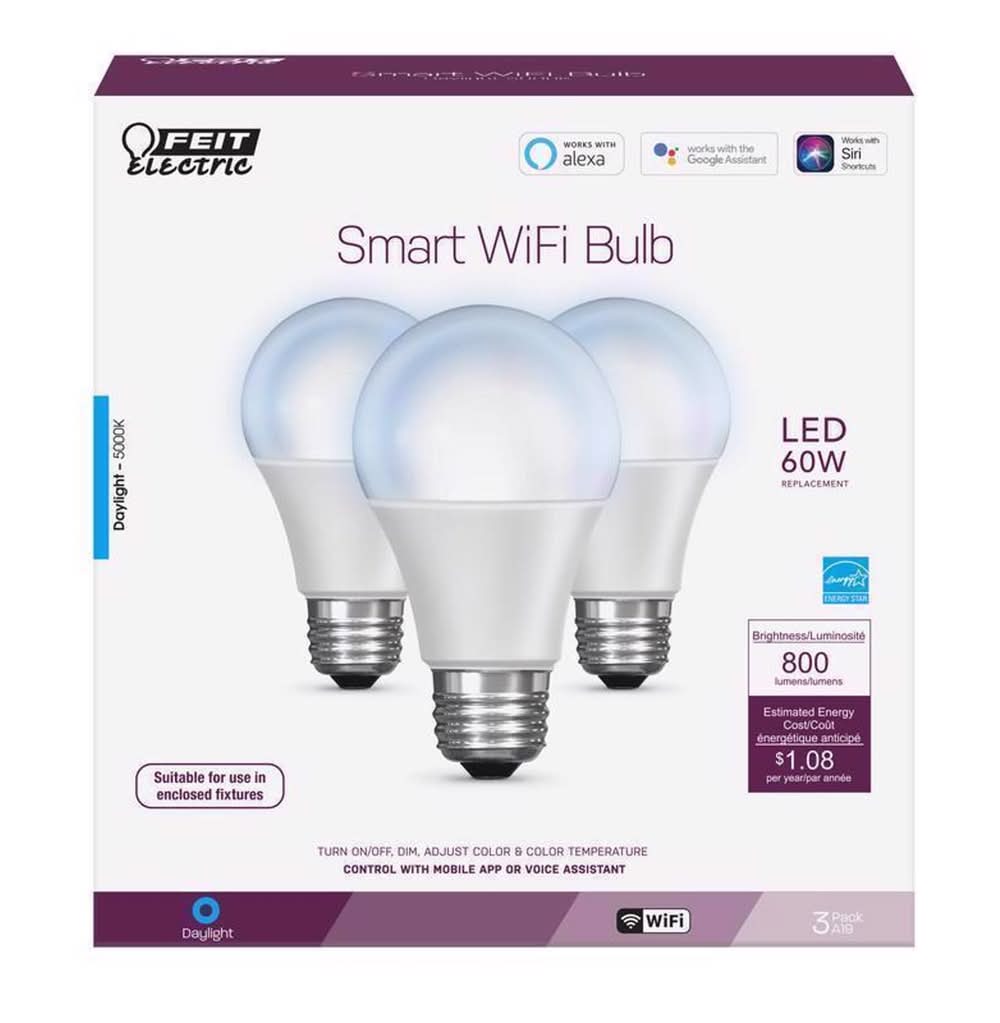 Feit Electric Smart Home A19 E26 (Medium) Smart-Enabled Led Bulb Daylight 60 Watt Equivalence 3 Pk
