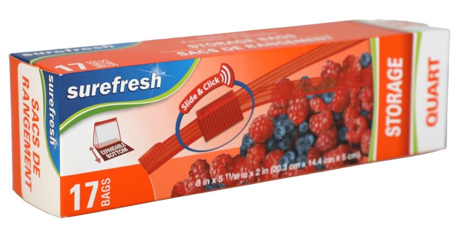 SureFresh Slide & Click Storage Bags, Quart (17 ct)