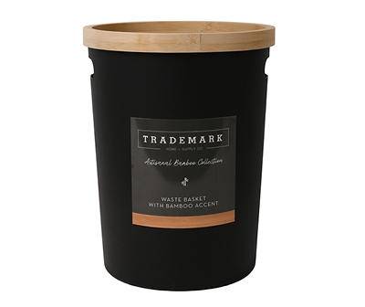 Trademark Round Wastebasket With Bamboo Accent, Black