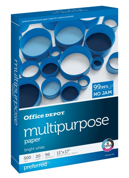 Office Depot® Multi-Use Printer & Copy Paper, 1 Ream, White, Ledger (11" x 17"), 500 Sheets Per Ream, 20 Lb, 96 Brightness, 1809RM
