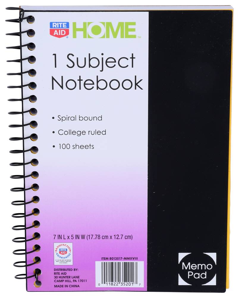 Rite Aid Home Poly 1 Subject Notebook (7" x 5")