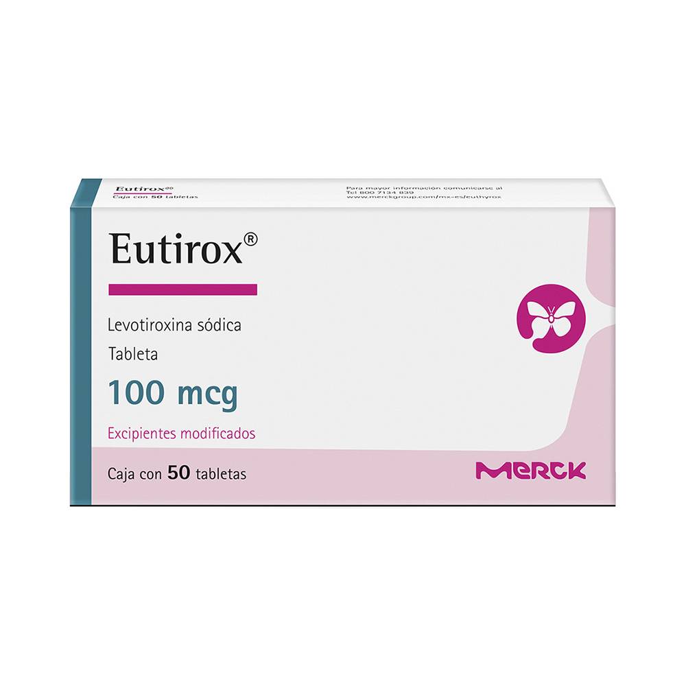 Merck eutirox 100 levotiroxina sódica tabletas 100 mcg (50 piezas)