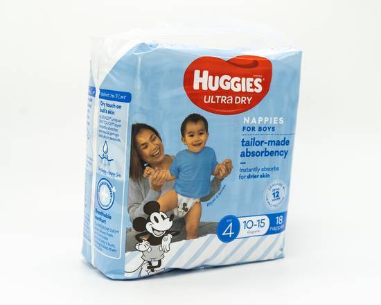 Huggies Ultra Dry Nappies, Boys, Size 4 Toddler (18 Pack)