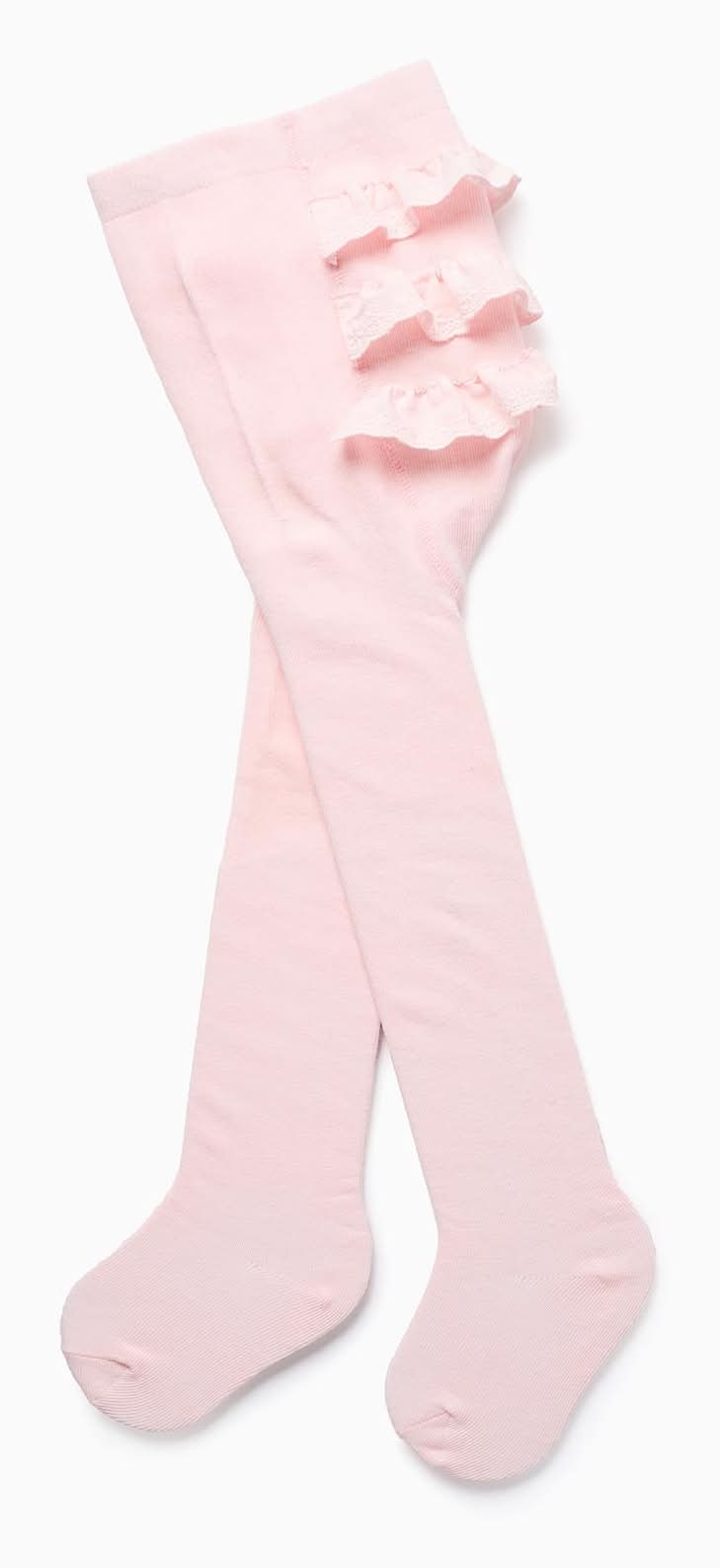 Collants Com Folhos E Bordado Inglês Para Bebé Menina, Rosa Claro  (Rosa Claro - 11/14)