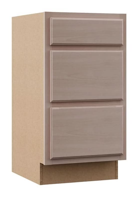 HAMPTON BAY Recessed Panel 18 In. W X 24 In. D X 34.5 In. H Assembled 3 Drawer Base Cabinet In Unfinished