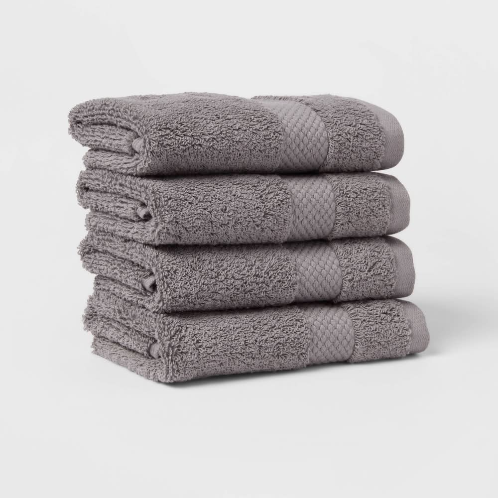 Threshold Cotton Terry Heavyweight 550-800 Gsm Fade-Resistant Performance Plus Washcloths, Dark Gray (4 ct)