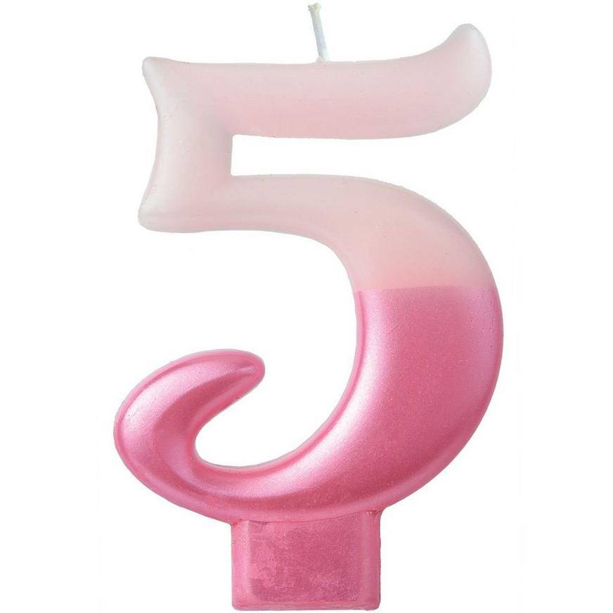 Metallic Dipped Pink Number 5 Birthday Candle 3 1/4in