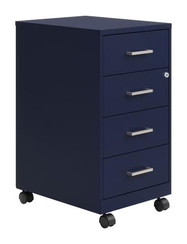 Space Solutions SOHO 18" Deep 4 Drawer Metal Mobile Organizer, 4 Box Drawers, Locking-Navy