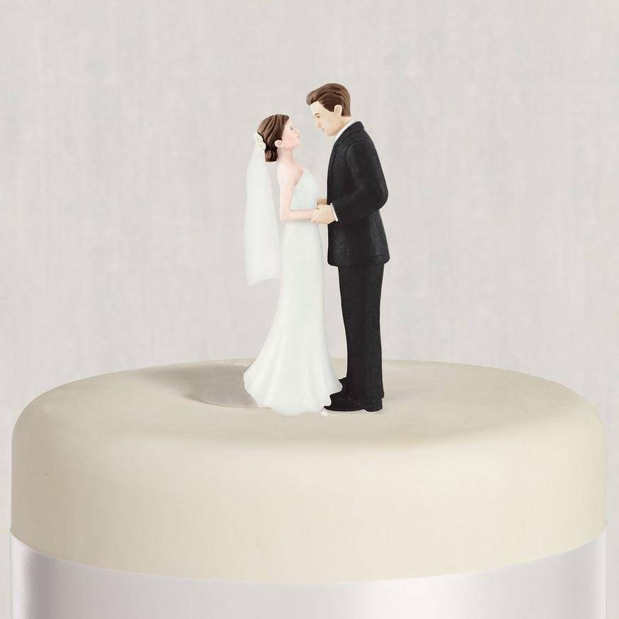 Party City Brunette Bride Groom Wedding Cake Topper, Black-White