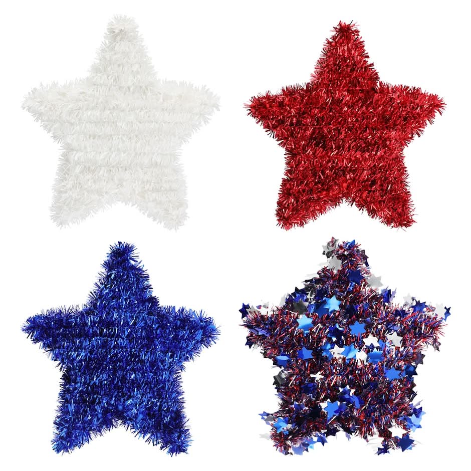 Patriotic 3D Tinsel Star Decor, Assorted Colors, 1-ct.