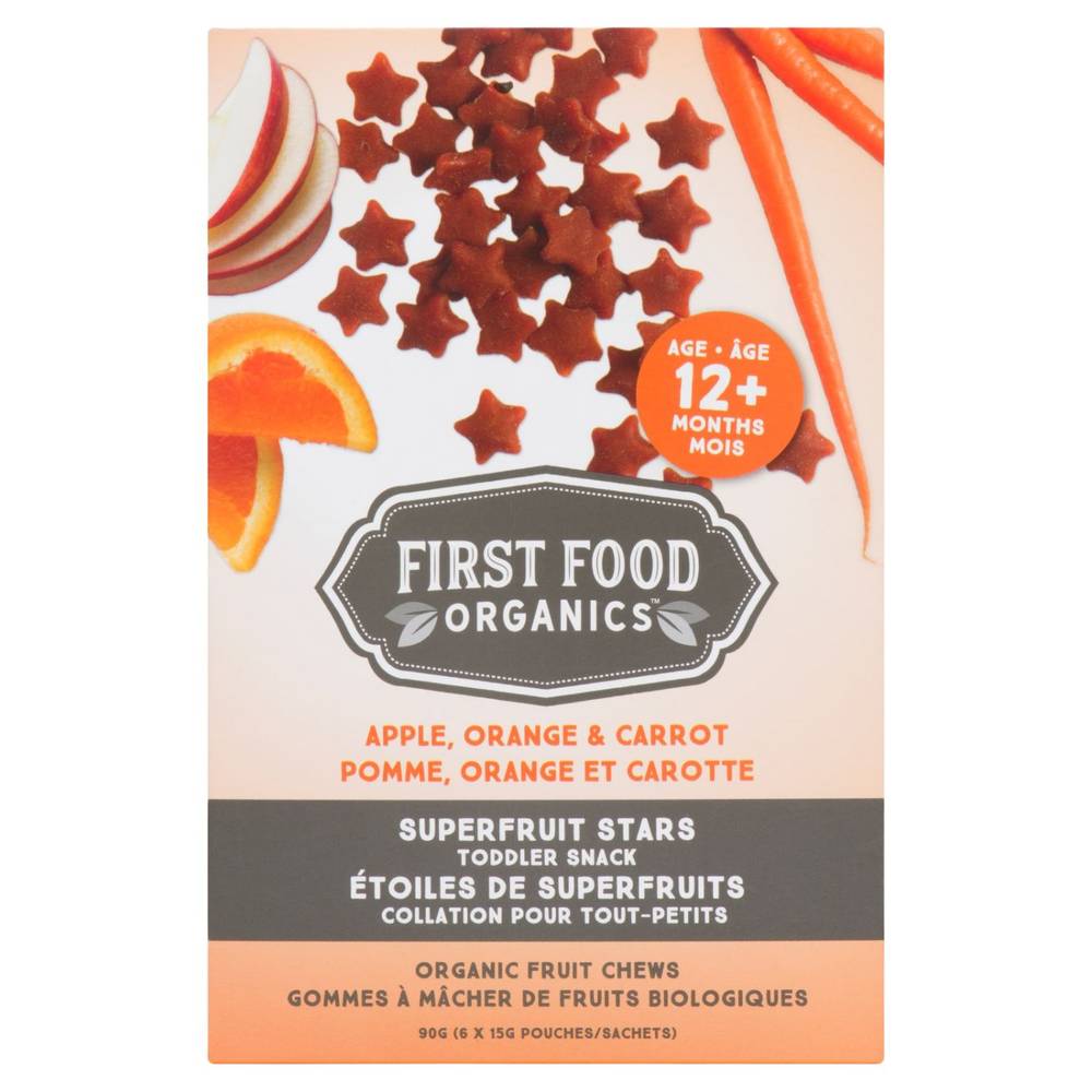 First Food Organics Apple, Orange & Carrot Superfruit Stars Toddler Snack (90 g)