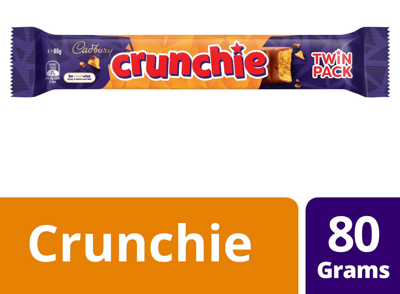 Cadbury Crunchie Chocolate Bar Twin pack (80g)