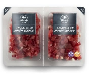 Jamón curado en taquitos Carrefour El Mercado sin gluten y sin latosa pack 2 unidades de 100 g