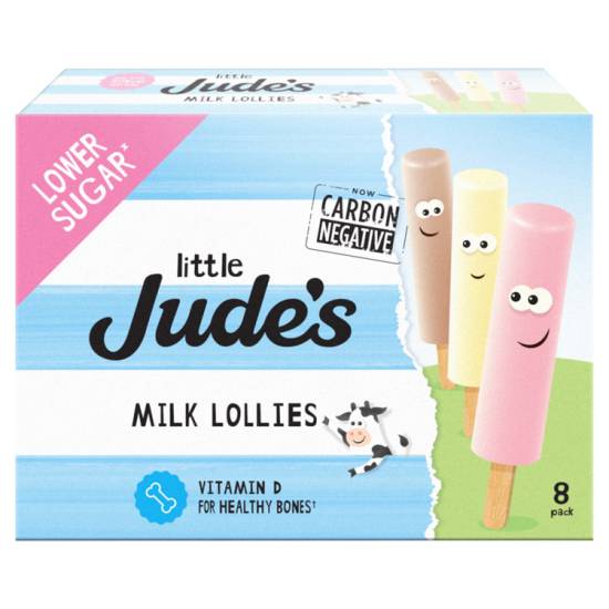 Little Jude's Lower Sugar Vanilla ,Strawberry ,Chocolate Milk Lollies (8 ct)