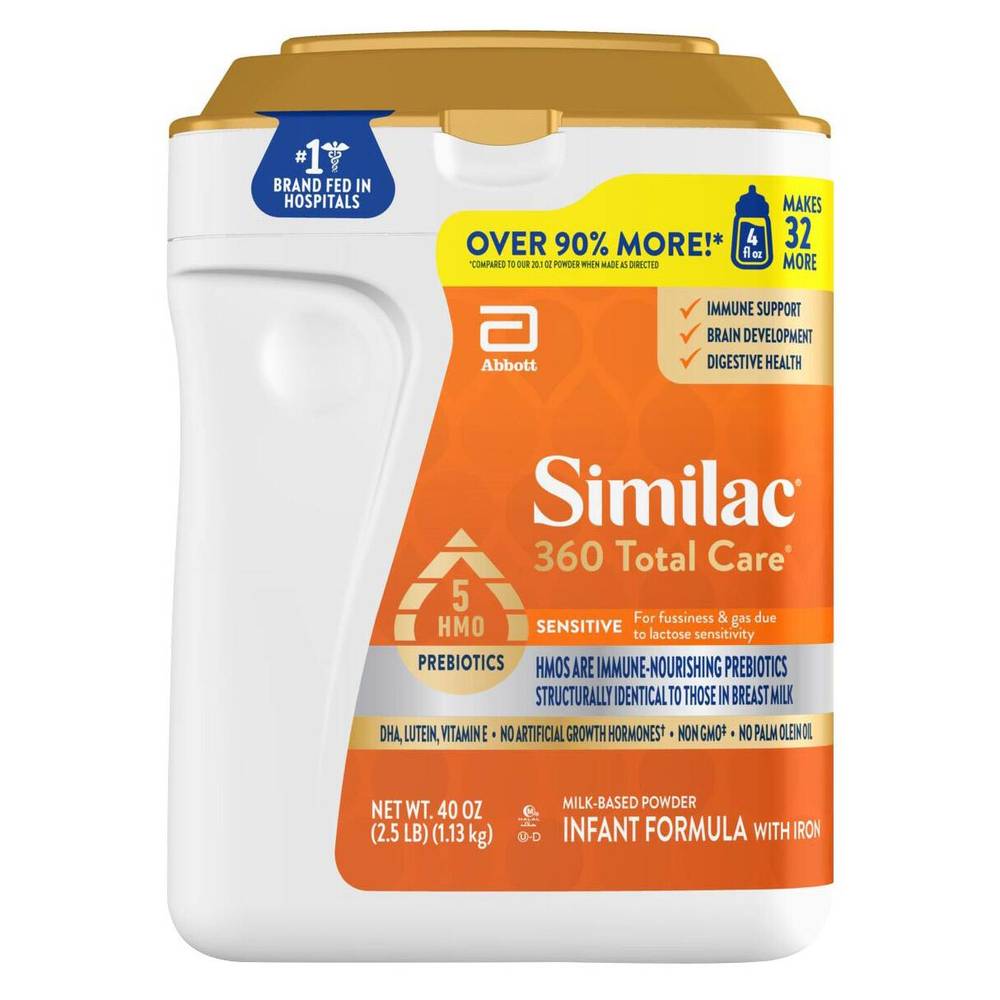 Similac 360 Total Care Sensitive with 5 HMO's, Non-GMO Infant Formula Powder, 40 oz