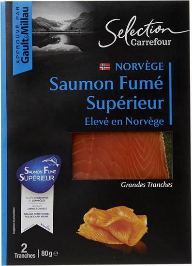 Saumon fumé de Norvège Carrefour Selection - le paquet de 2 tranches - 80g