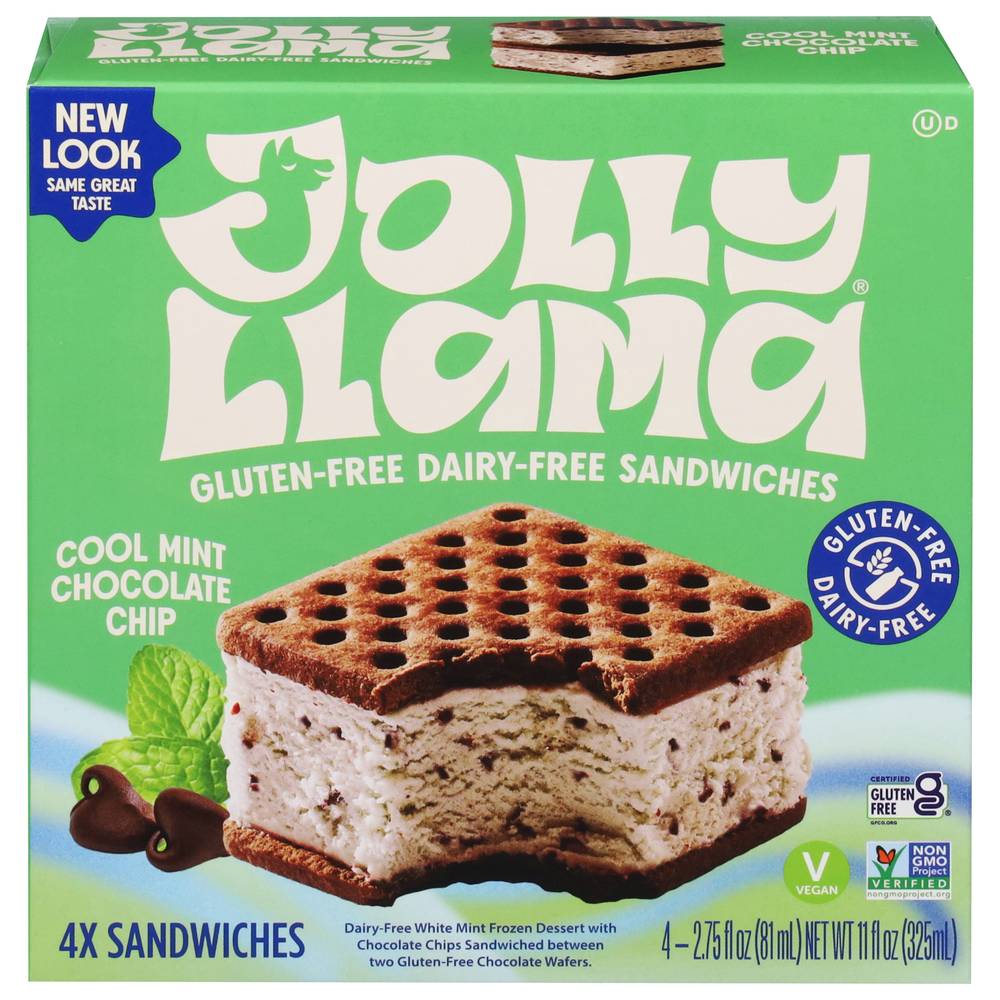 Jolly Llama Dairy-Free Gluten-Free Sandwiches, Cool Mint-Chocolate Chip (2.75 fl oz, 4 ct)
