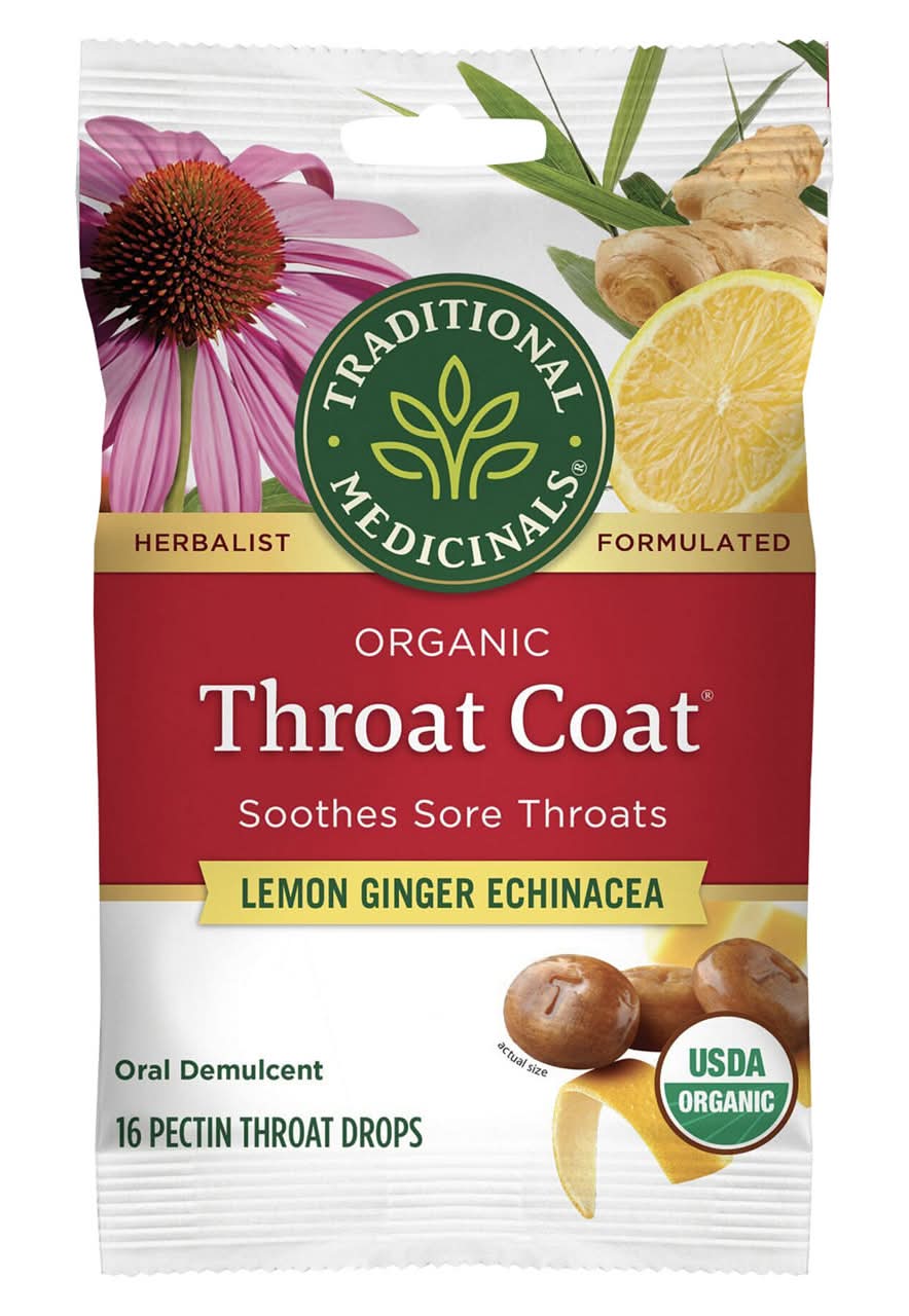 Traditional Medicinals Organic Pectin Throat Drops Lemon Ginger Echinacea Throat Coat