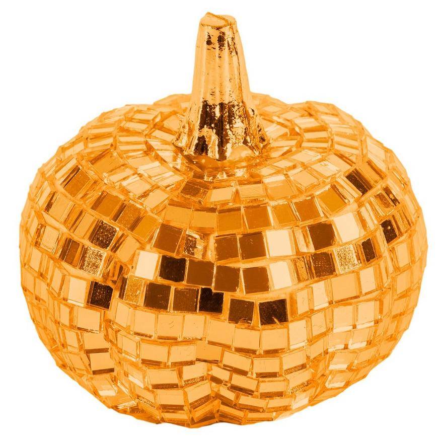 Small Mirrored Orange Glass Foam Pumpkin Decoration, 2.2in x 2in