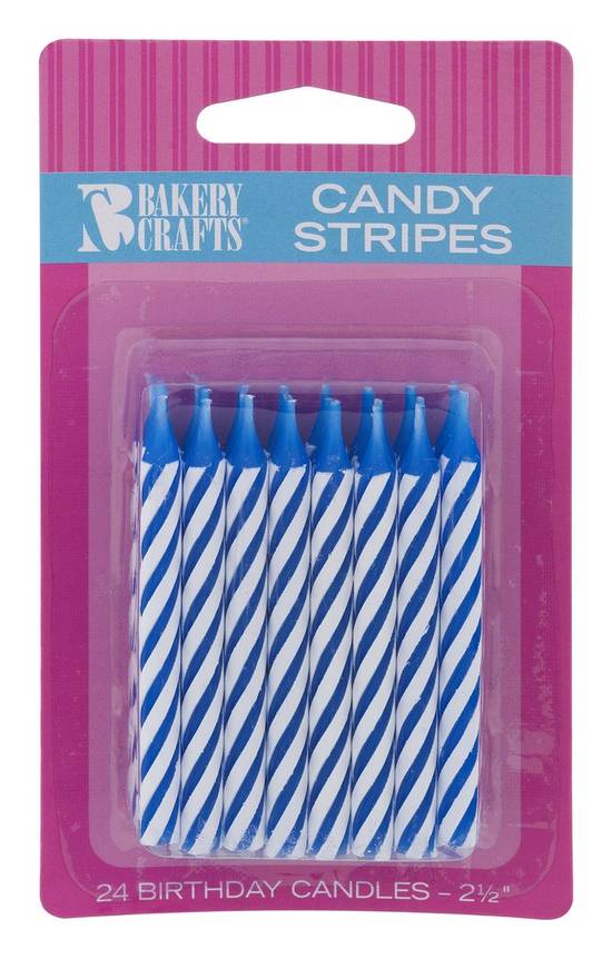 Bakery Crafts Candy Stripes Blue Birthday Candles (24 candles)