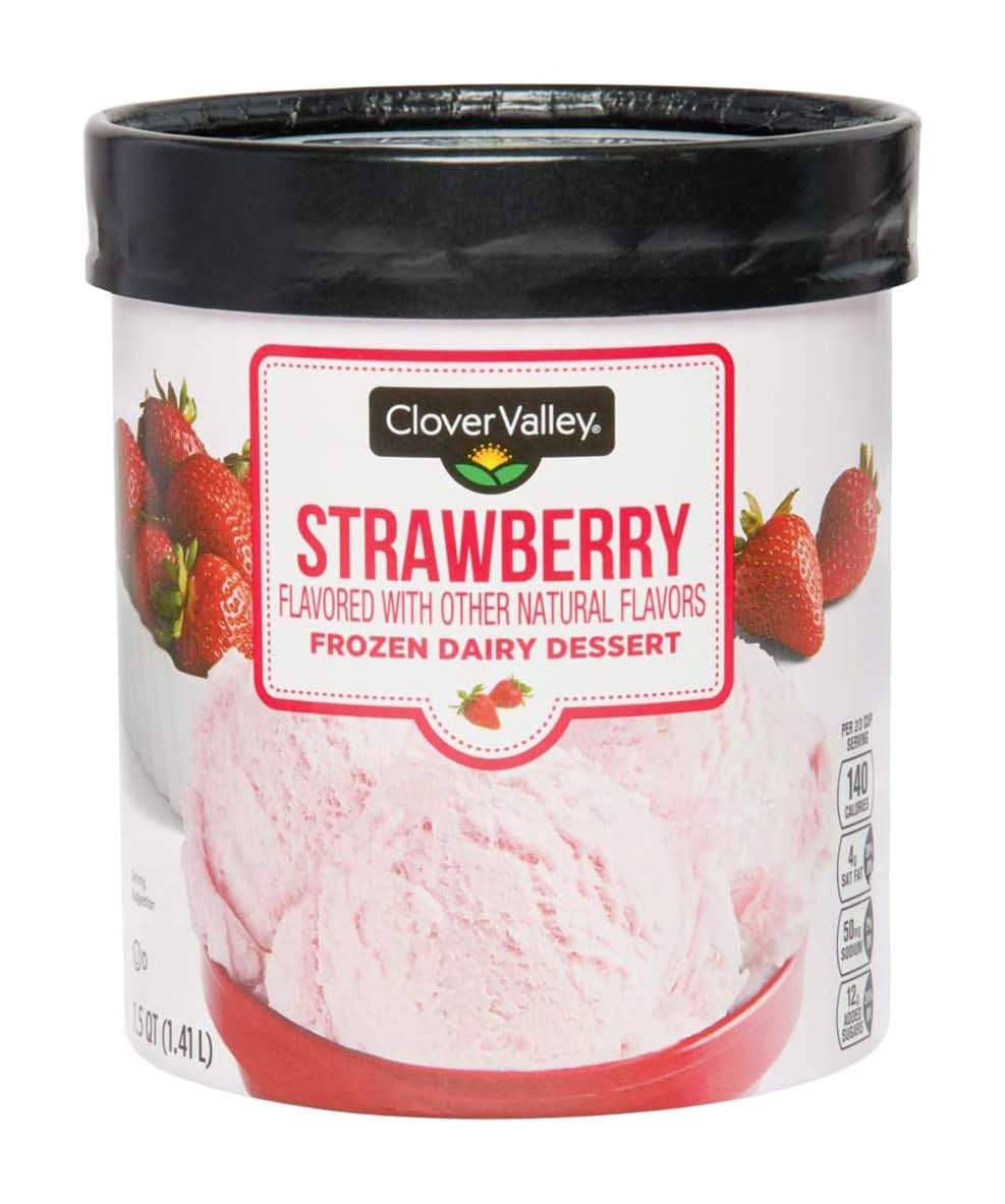 Clover Valley Frozen Dairy Dessert, Strawberry (48 fl oz)