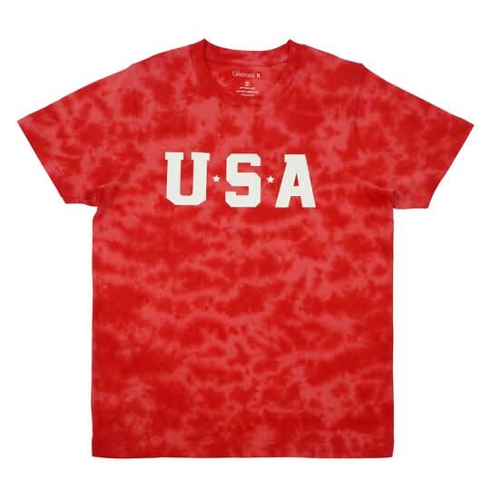 Celebrate It Usa Short Sleeve Adult T-Shirt, Red Tie Dye
