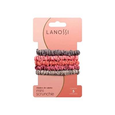 Lanossi colas eláticas mini scrunchie (plata y rosa) (5 un)