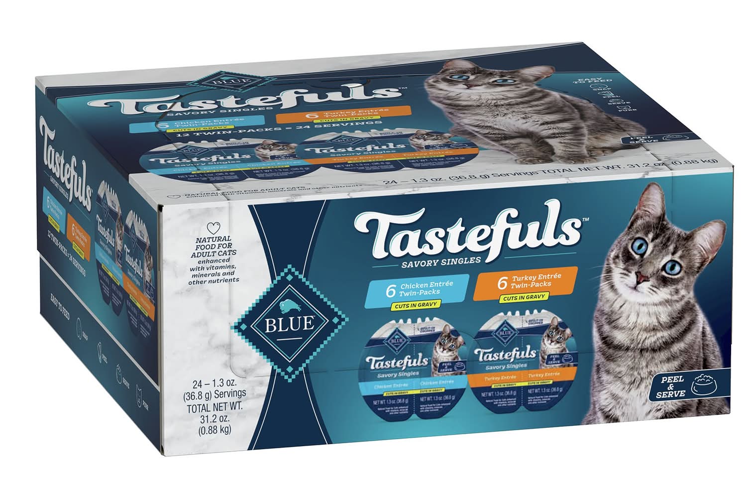 Blue Buffalo Tastefuls Spoonless Singles Wet Cat Food Variety Pack- 12ct, Poulty, Cuts in Gravy (Flavor: Chicken & Turkey, Size: 12 Ct)