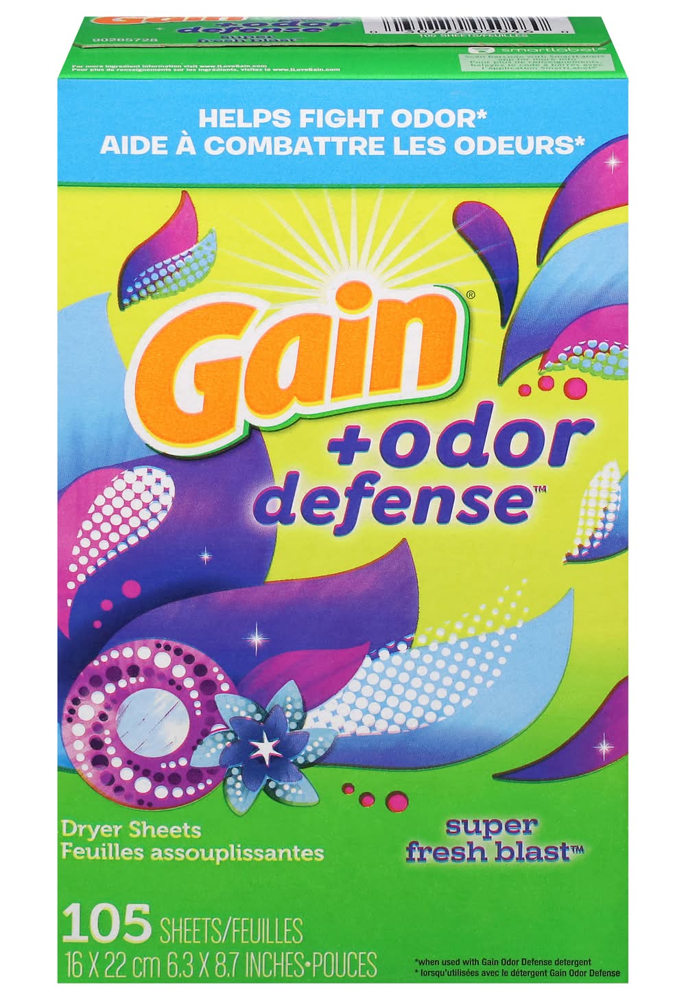 Gain Odor Defense Dryer Scent Fabric Softener Sheets (105 ct)