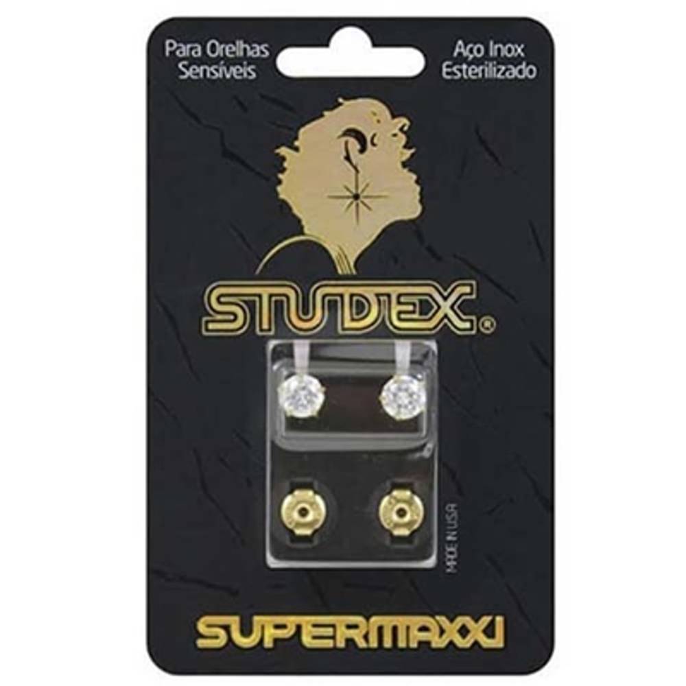 Studex brinco dourado com pedra branca supermaxxi (1 par)