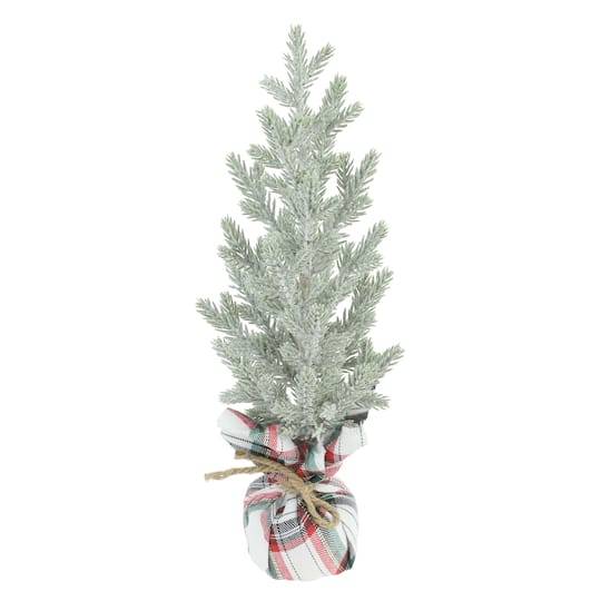 12" White Pine Tree With Plaid Burlap Base By Ashland