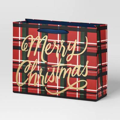 Wondershop 'Merry Christmas' Plaid Vogue Gift Bag, Large, Red