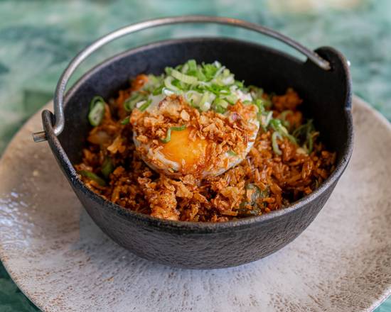 Arroz jazmín con langostino y huevo eco