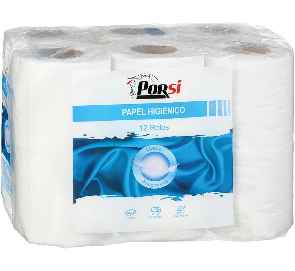 PorSi - Papel higiénico macio absorvente, 12 rolos