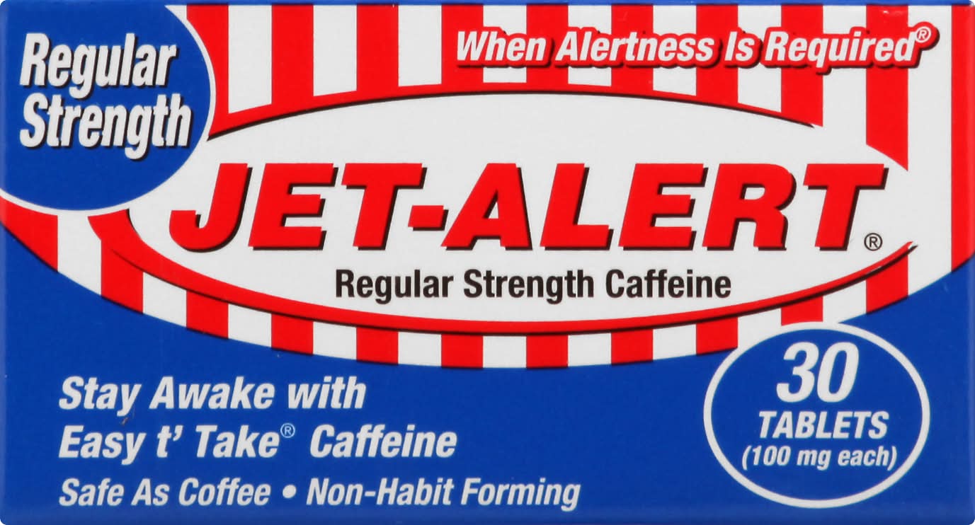 Jet-Alert Regular Strength 100 mg Caffeine Tablets (1.6 oz, 30 ct)