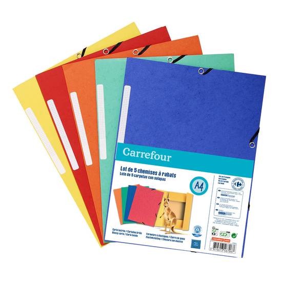 Carrefour - Chemise 3 rabats à élastiques format 21 x 29,7 cm carte lustrée (5 pièces)