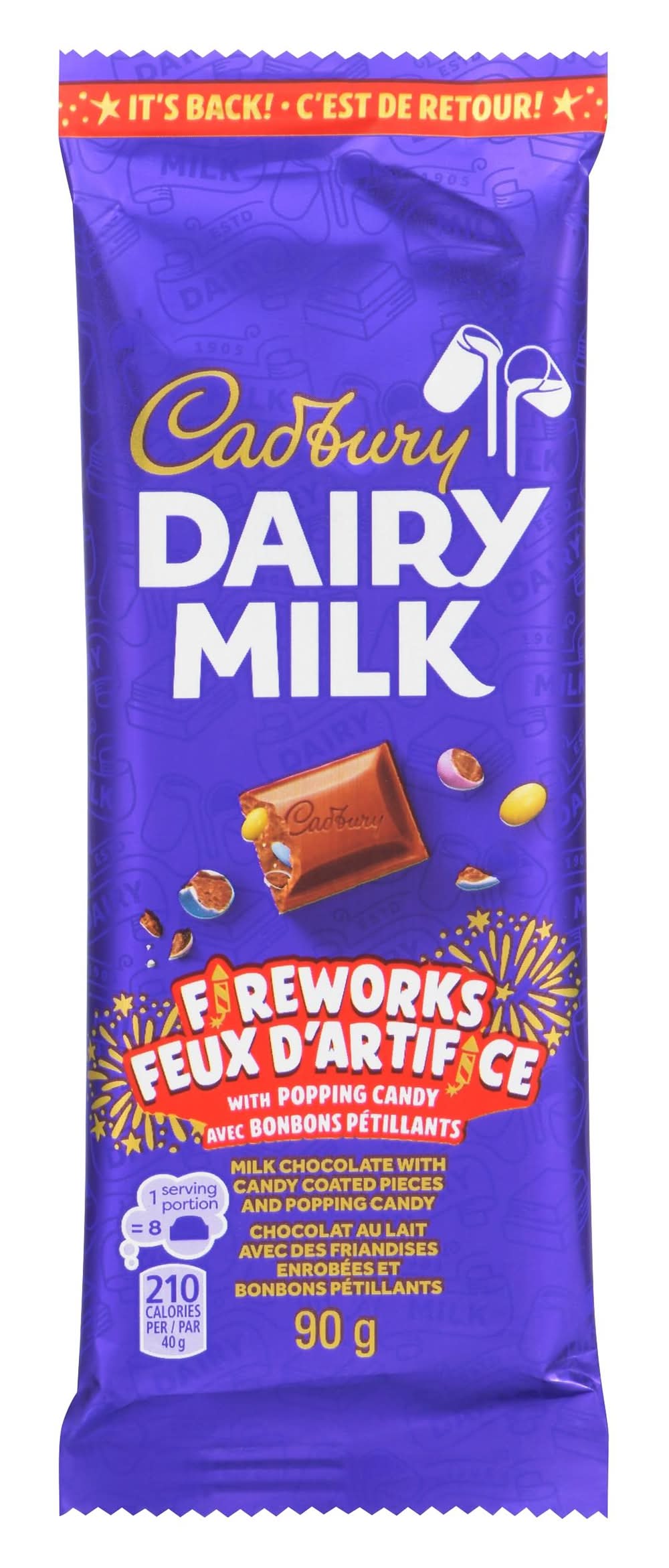 Cadburydairymilk feux d’artifice tablette de chocolat au lait - fireworks milk chocolate bar